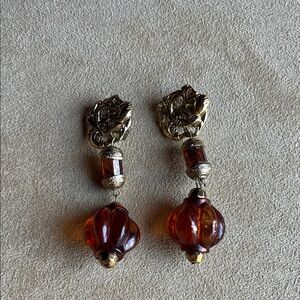 Clip on earrings. 80’s 90’s Resin resembles murano glass. Gold tone. Vintage